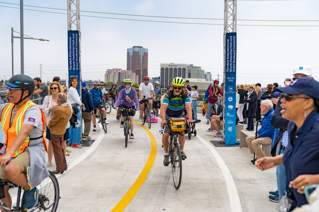 The opening for the Mark Bixby Memorial Bicycle-Pedestrian Path was held Sunday, May 20, 2023. The event continued with a ribbon cutting on the path, followed by cyclists and pedestrians using the path for the first time.