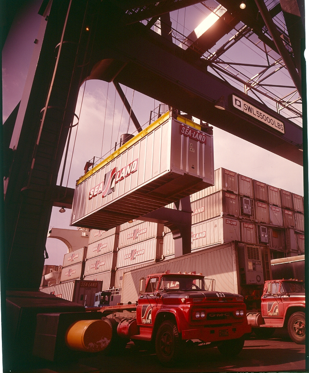Containerization takes hold at the Port of Long Beach in the 1970s. Sea-Land terminal on Pier G, 1972.