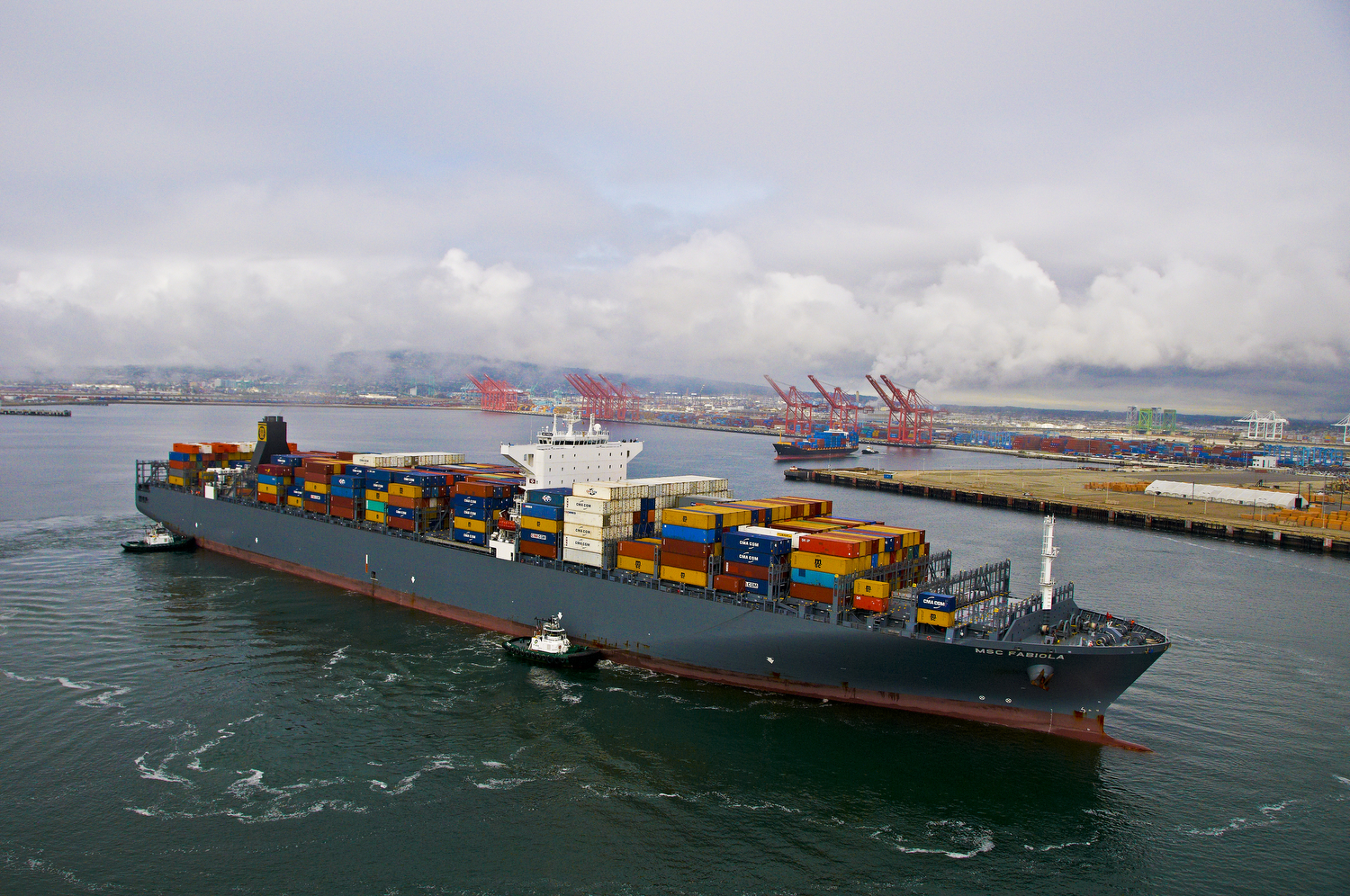 Some notable vessel calls in the 2010s: The MSC Fabiola, at the time the largest container ship ever to come to North America, came to Long Beach's TTI terminal on March 16, 2012.